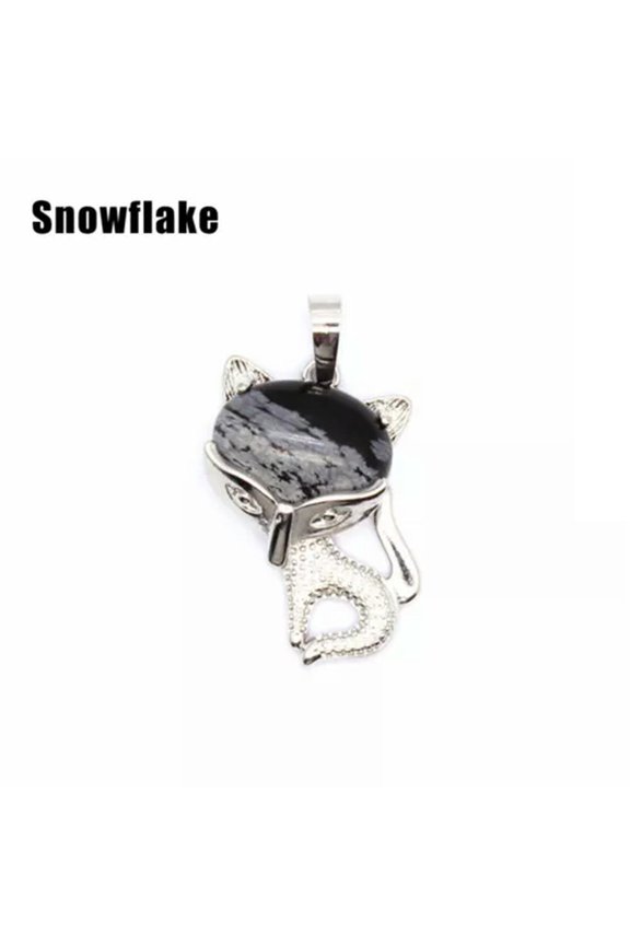 Mini Chakra Fox Animal Crystal Stone Quartz Pendant for Necklace Jewelry Gift-Snowflake