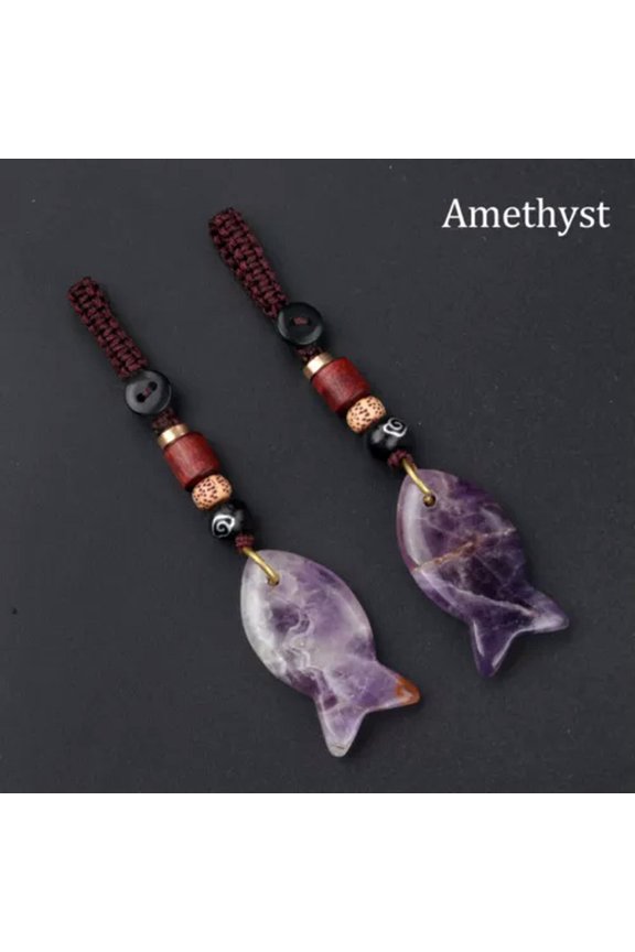 Mini Fish Pendant for Keychain Crystal Gemstone Chakra Necklace Healing Keyring-1PC (Random Pick)-Amethyst