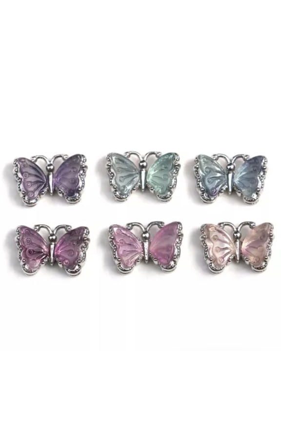 Mini Natural Colorful Fluorite Quartz Crystal Butterfly Pendant Carved Healing-Silver-2PCS (Random Pick)