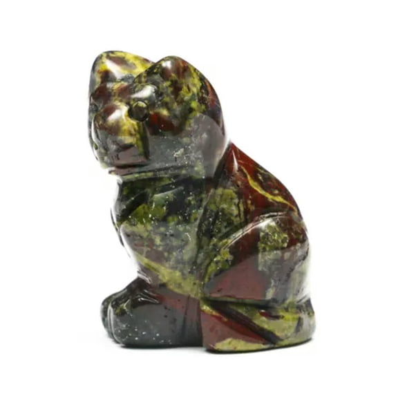 HOOUN Mini Natural Lucky Sleeping Cat Quartz Crystal Skull Reiki Healing Carved 1.5"-Dragon Blood Stone