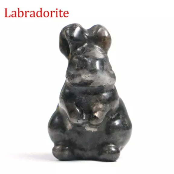 HOOUN Mini Rabbit 1.5" Natural Crystal Statue Stone Carved Craft Animal Reiki Healing-Labradorite-1PC (Random Pick)