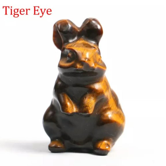 HOOUN Mini Rabbit 1.5" Natural Crystal Statue Stone Carved Craft Animal Reiki Healing-Tiger Eye-1PC (Random Pick)