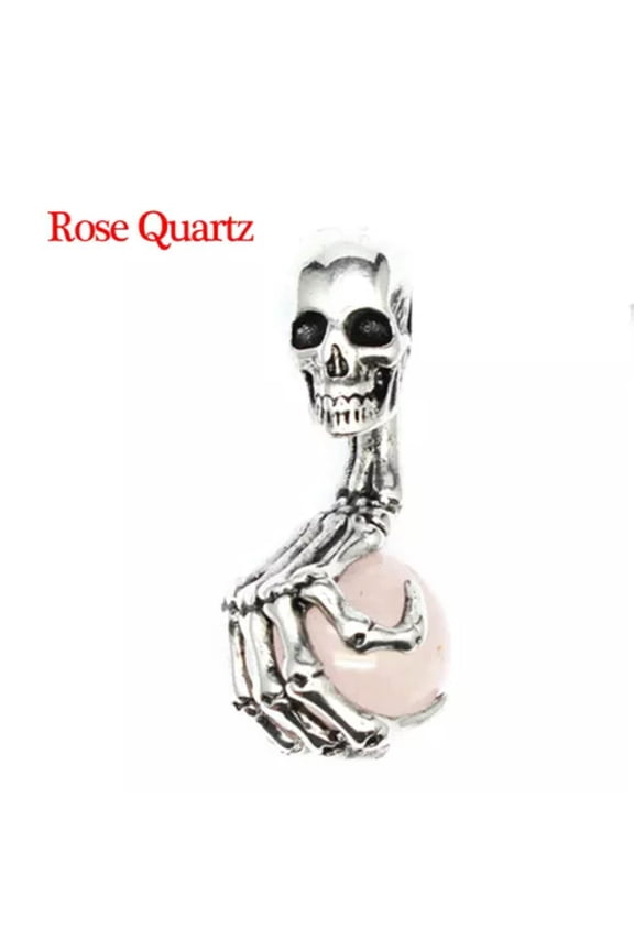 Mini Skeleton Skull Pendant Natural Crystal Bead Ball Head Claw Ghost Hand Stone-Rose Quartz-1PC (Random Pick)