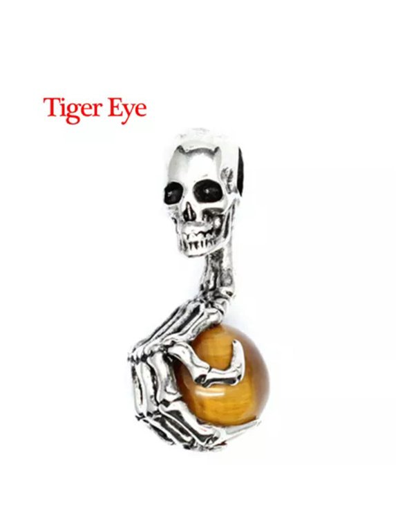 Mini Skeleton Skull Pendant Natural Crystal Bead Ball Head Claw Ghost Hand Stone-Tiger Eye-1PC (Random Pick)