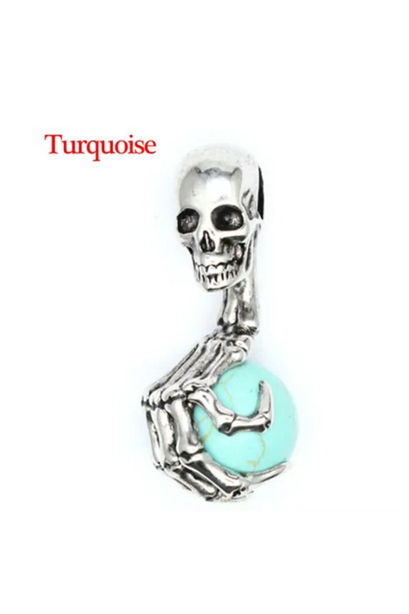 Mini Skeleton Skull Pendant Natural Crystal Bead Ball Head Claw Ghost Hand Stone-Turquoise-1PC (Random Pick)