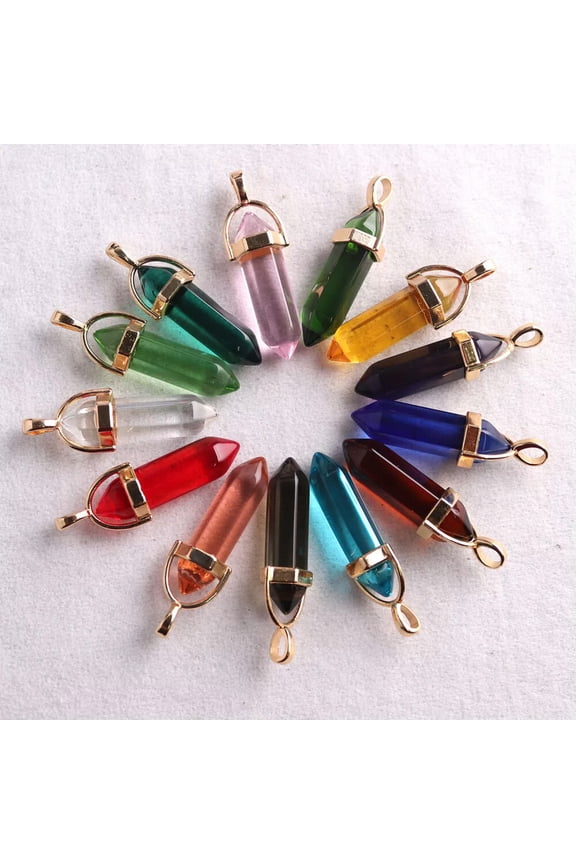 Mixed Crystal Glass 50pcs Gold Hexagonal Column Stone Pendants Jewelry Making