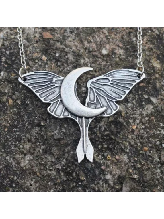 Moth Skull Pendant Necklace Women Fashion Vintage Sun & Moon Gothic Jewelry Gift-7#Moth wings the moon