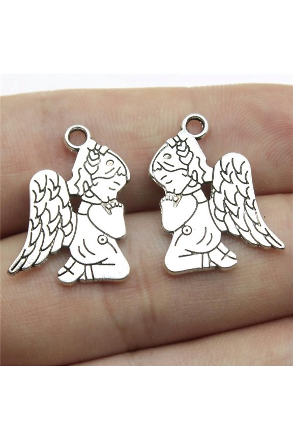 Multicolor 140 Pcs Tibet Silver Pray Angel Charms 24X17MM B10772-Tibet silver-140 PCS