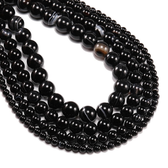 HOOUN Multicolor 4/6/8/610/12MM Natural Stripe Agate Beads Stone Loose Spacer Beads-Black-8mm【96pcs/76g】