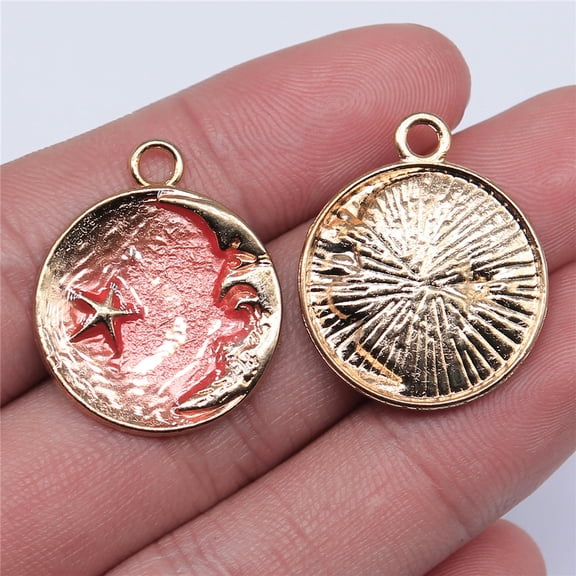 HOOUN Multicolor 40 Pcs Zinc Alloys Moon Star Charms Pendants 27X23MM Accessory D11312-KC Gold-40 PCS