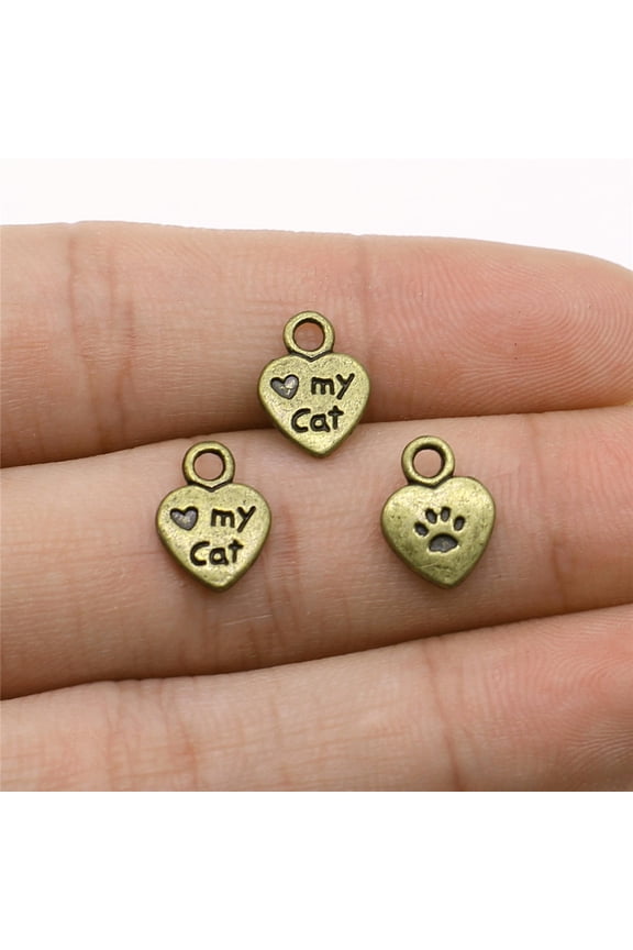 Multicolor 500Pcs Tibet Silver Love My Cat Paw Print Heart Charms 12X8MM B16364-Bronze plated-500 PCS