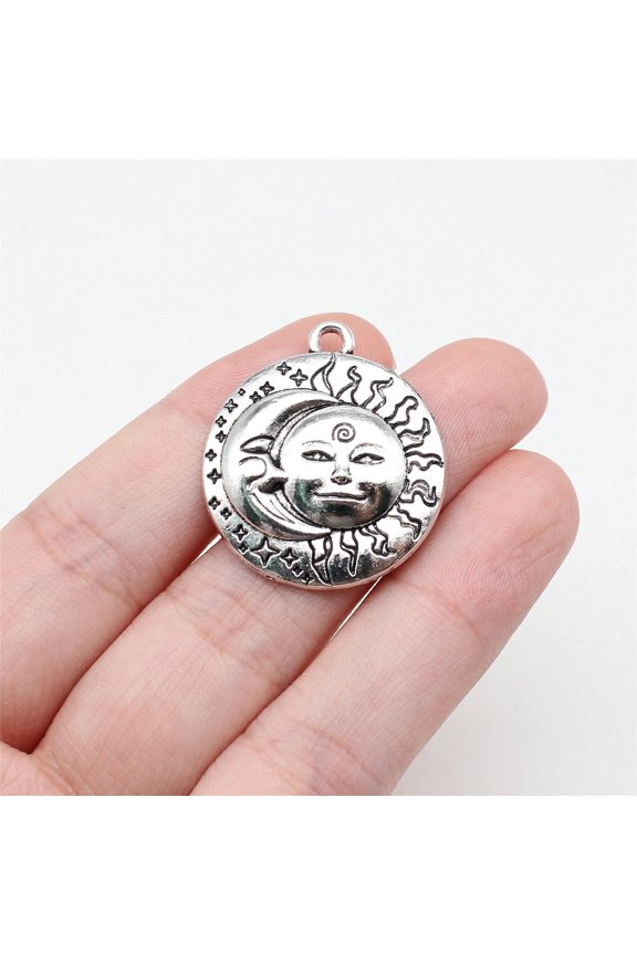 Multicolor 90 Pcs Bronze Plated Sun Moon Face Charms Pendants 29X25MM A13628-Tibet Silver-90 PCS