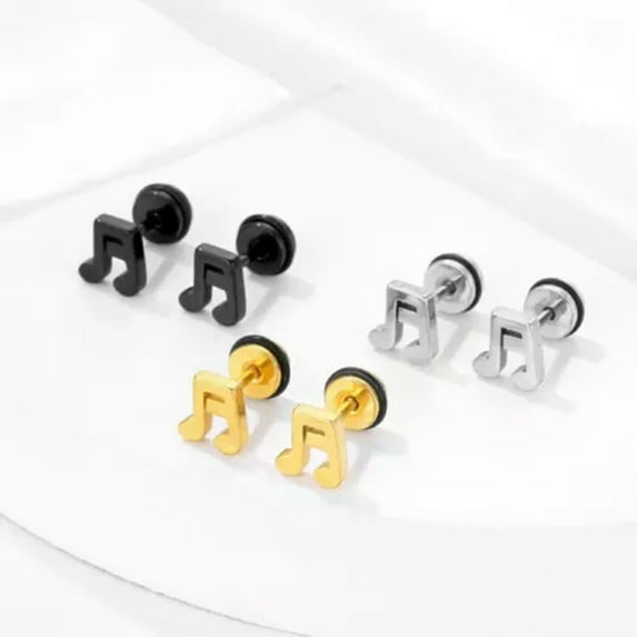 HOOUN Music Note Eighth Note Stud Earrings Gift For Music Lover-Black