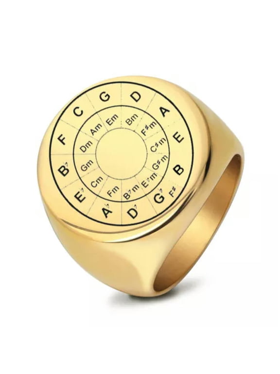 Musical Chord Round Signet Ring Stainless Steel Polish Fashion Ring Gold Plated-8