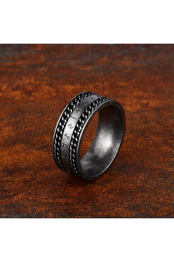 Mystic Viking Runes Wedding Band Unisex Stainless Steel Cable Chain Spinner Ring-12-Gray