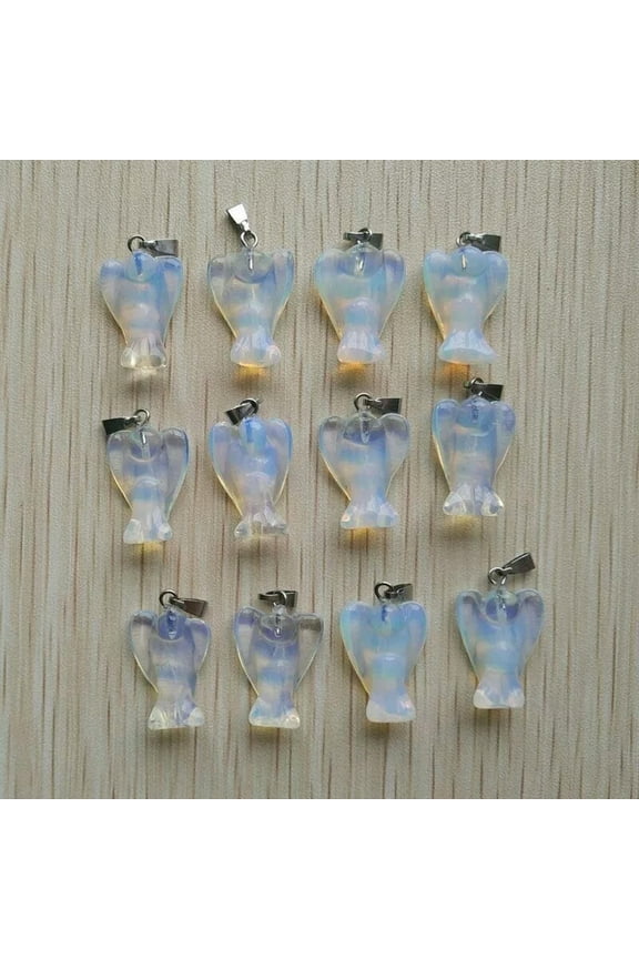 Natural 12pcs Carved Angel Stone Opal Pendant Beads DIY Jewelry Making 15X20mm