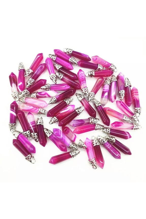 Natural 20pcs Rose Red Striped Agate Hexagonal Column Pendant Pendulum Jewelery