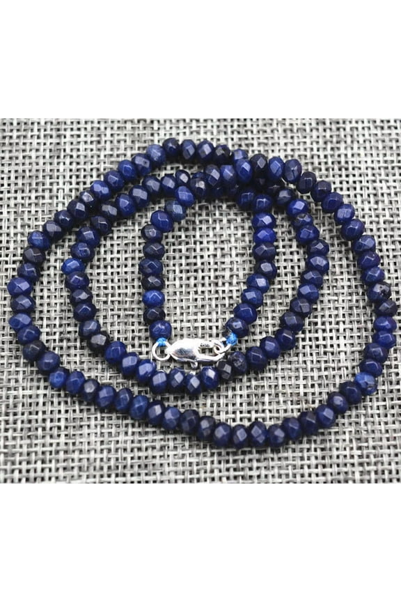 Natural 2x4mm Faceted Blue Jade Rondelle Gemstone necklace Silver clasp 18"