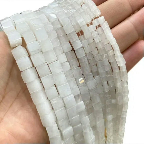 HOOUN Natural 4/6/8mm Square Gemstone Loose Spacer Beads for Jewelry DIY Making 15.5''-White Jade-6X6mm