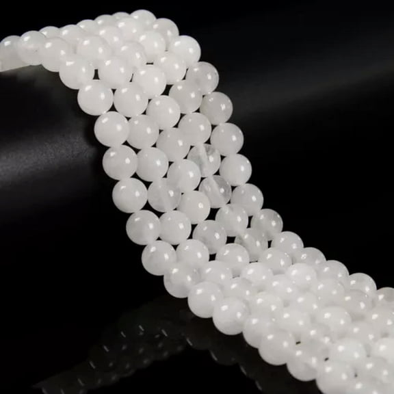 HOOUN Natural 6/8/10/12/14mm White Jade Gemstone Round Loose Beads 15'' Strand-8 mm