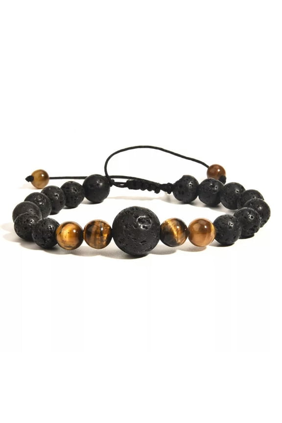 Natural 8mm Tiger Eye Lava Combination Crystal Adjustable Bracelet