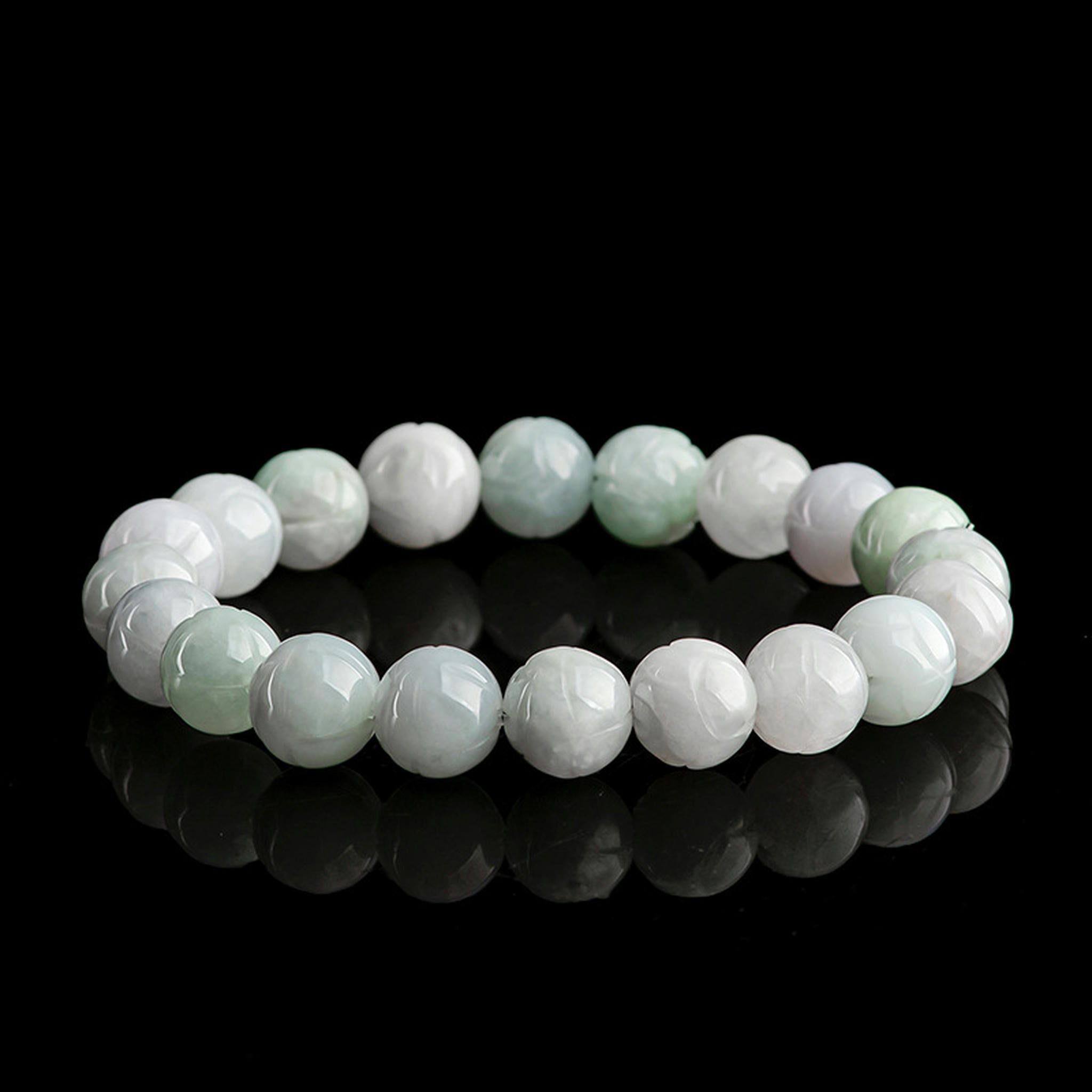 HOOUN Natural A-Grade Jade Bracelet Lotus Beaded Jade Bracelet for Men and Women-10mm