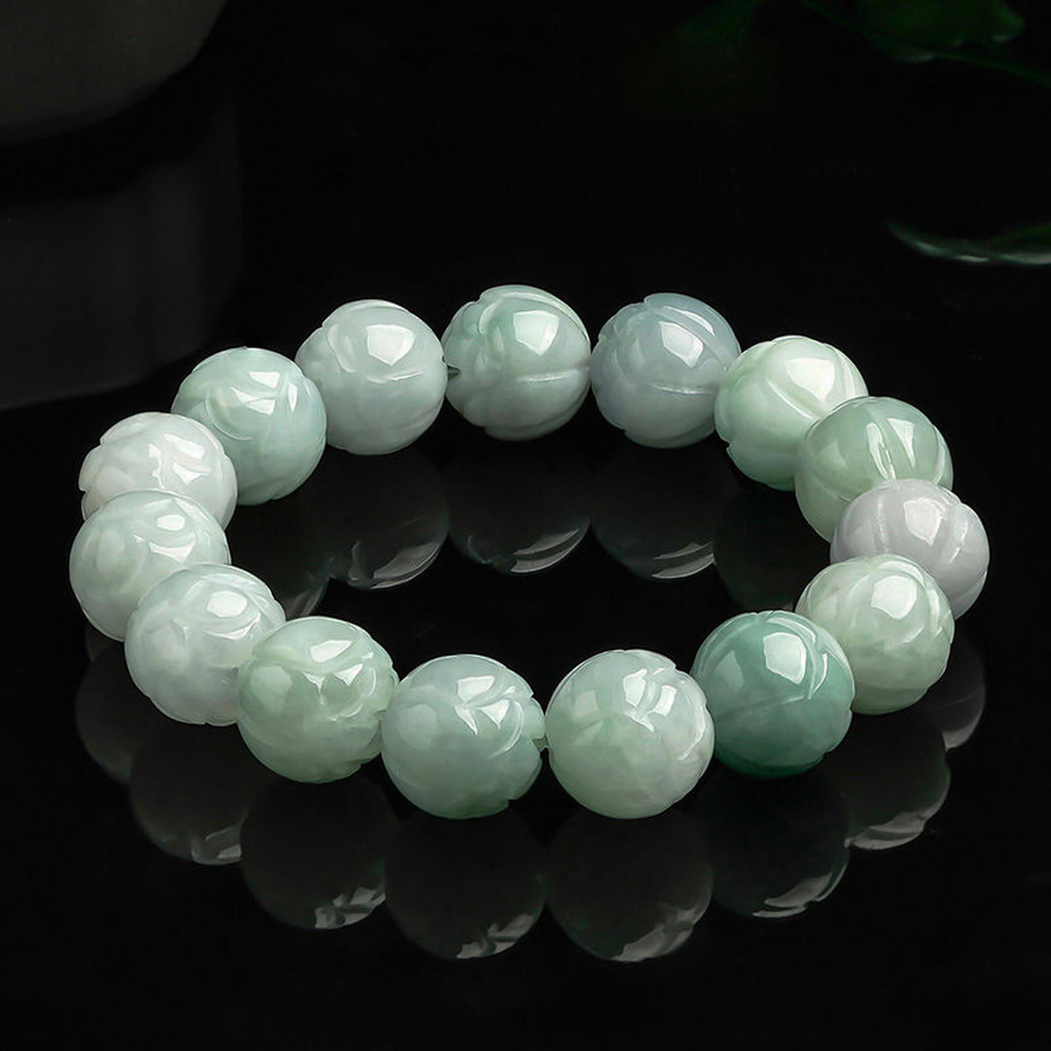 HOOUN Natural A-Grade Jade Bracelet Lotus Beaded Jade Bracelet for Men and Women-13.5mm