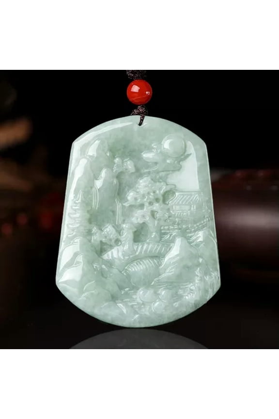 Natural A-Grade Jade Floating Flower Landscape Ice Through Jade Plate Pendant