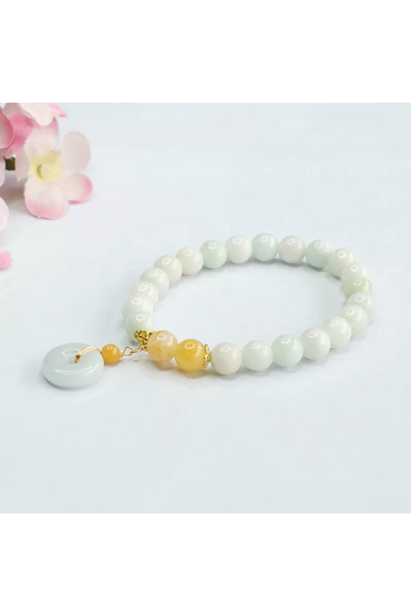 Natural A Grade Jadeite Beacelets Women's 8mm Light White Bead Jade Bracelet