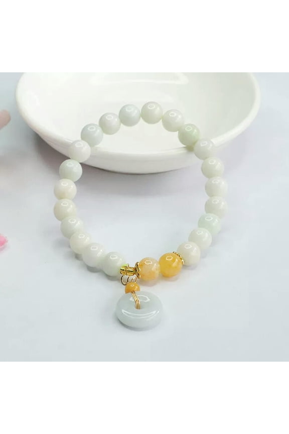 Natural A Grade Jadeite Beacelets Women's 8mm Light White Bead Jade Bracelet