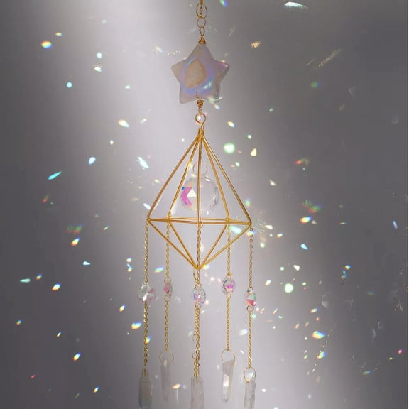 HOOUN Natural Agate Geode Star Suncatcher Wind Chime Hanging Crystal Prism Window Gift