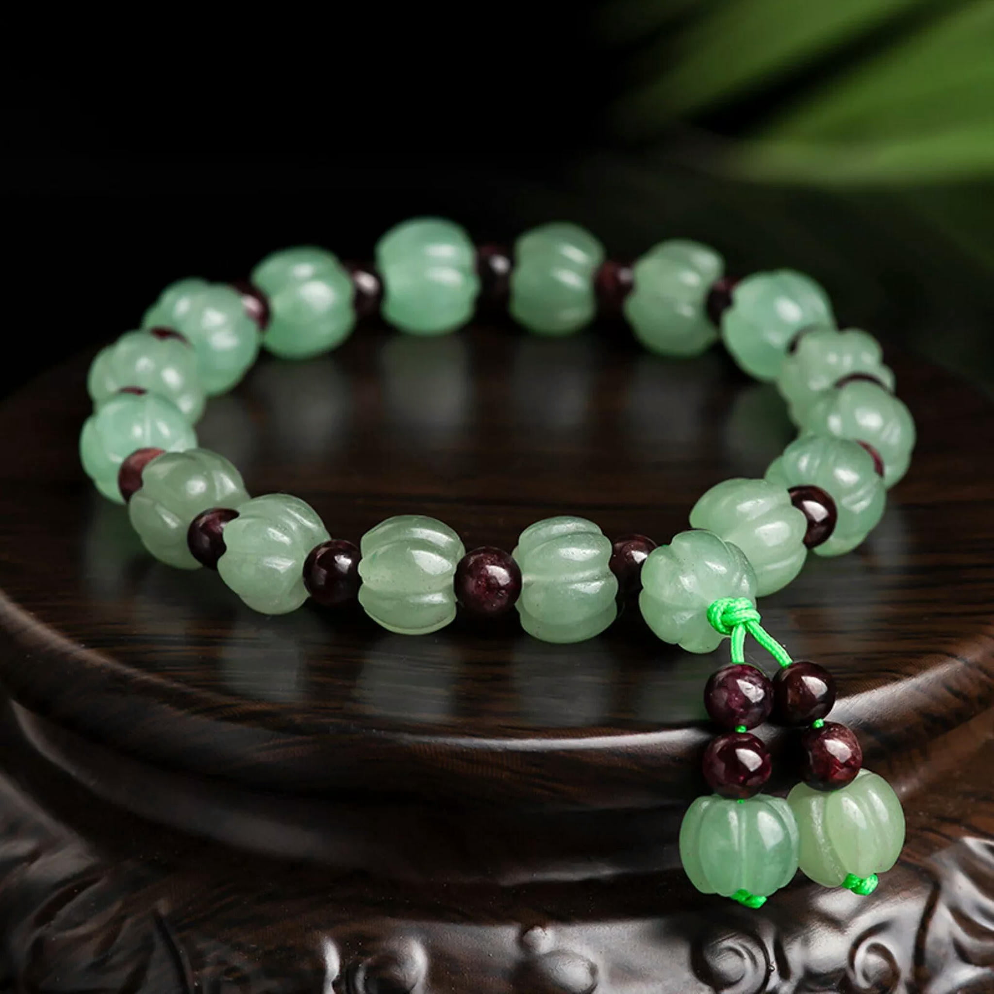 HOOUN Natural Aventurine Jade Green Pumpkin Beaded Braided Bracelet Lucky Women Gift