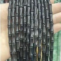 HOOUN Natural Bamboo Joint Shape Lapis Lazuli Gemstone Loose Beads for Jewelry Making-Black stone-5X12mm About 32PCS