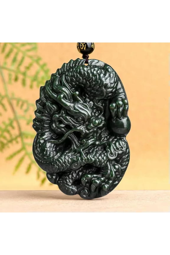 Natural Black Nephrite Jade Men Women Gift Lucky Unique Zodiac Dragon Pendant