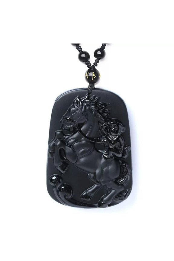 Natural Black Obsidian Monkey on A Stallion Pendant Monkey Horse Pendant