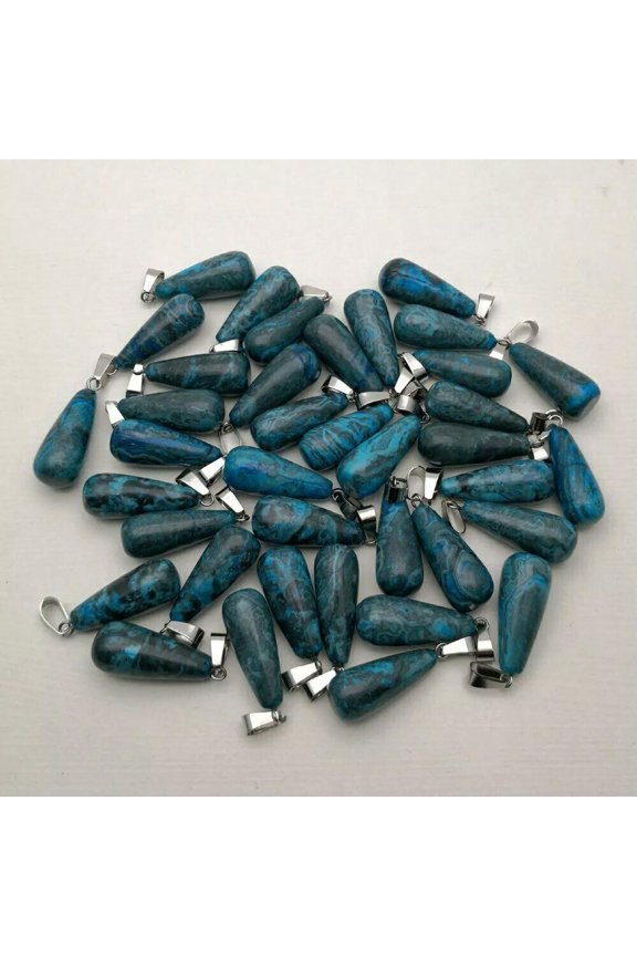 Natural Blue Crazy Agate Stone 50pcs Long Water Drop Shaped Pendant Bead 10X28mm