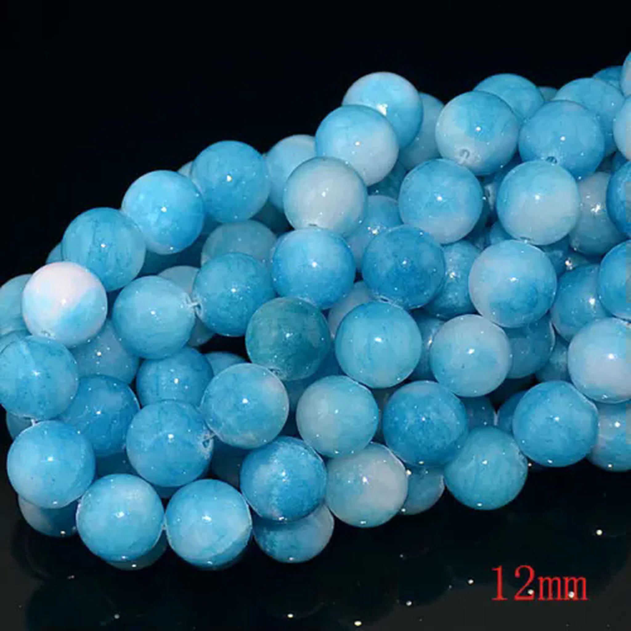 HOOUN Natural Blue Larimar Quartz Round Beads 15" 4mm,6mm,8mm,10mm,12mm-12mm