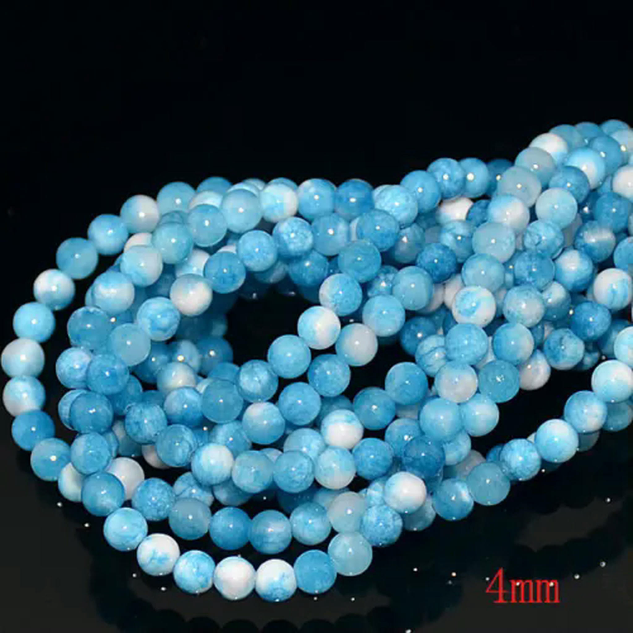 HOOUN Natural Blue Larimar Quartz Round Beads 15" 4mm,6mm,8mm,10mm,12mm-4mm