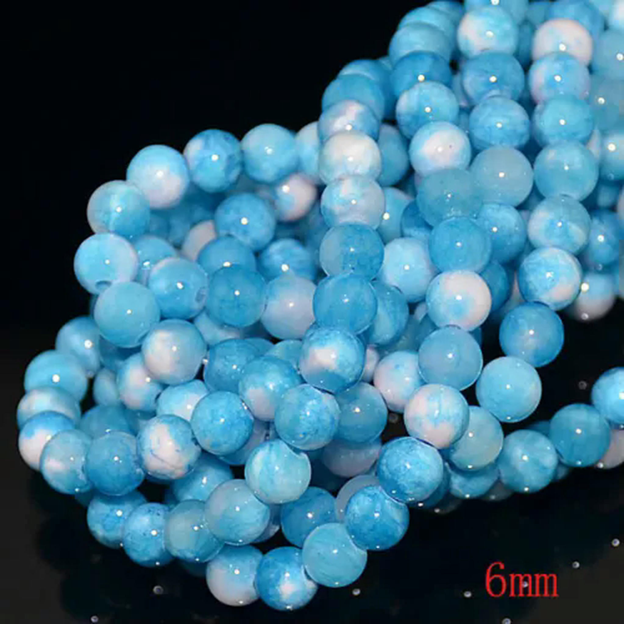 HOOUN Natural Blue Larimar Quartz Round Beads 15" 4mm,6mm,8mm,10mm,12mm-6mm