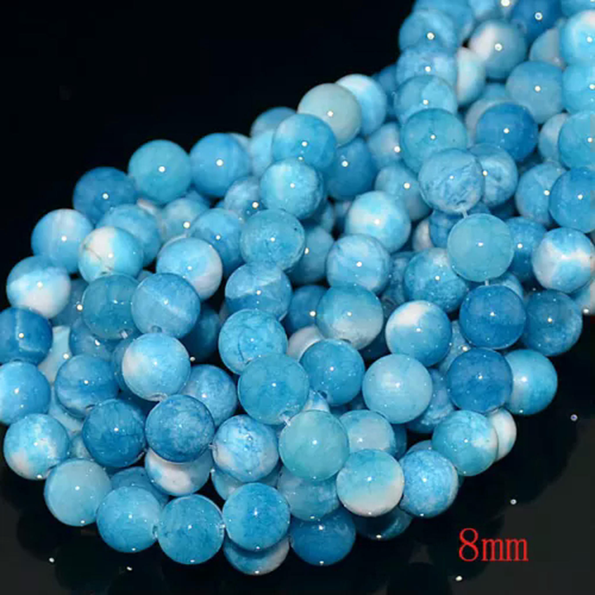 HOOUN Natural Blue Larimar Quartz Round Beads 15" 4mm,6mm,8mm,10mm,12mm-8mm