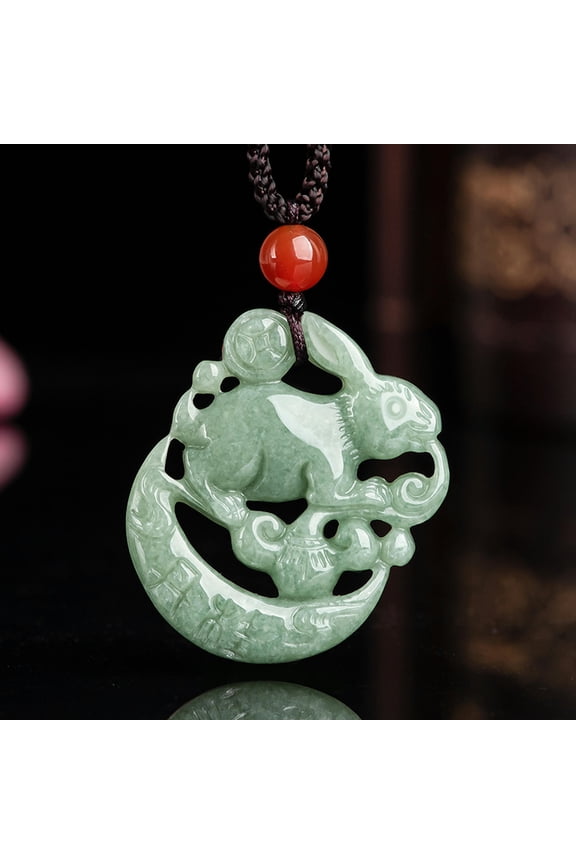Natural Burmese Jade Rabbit Pendant Jewelry Green Jadeite New Necklace-Green