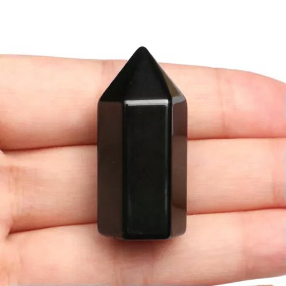 HOOUN Natural Chakra Crystal Single Pointed Quartz Hexagonal Column Tower Obelisk Wand-1PC (Send Random)-Obsidian