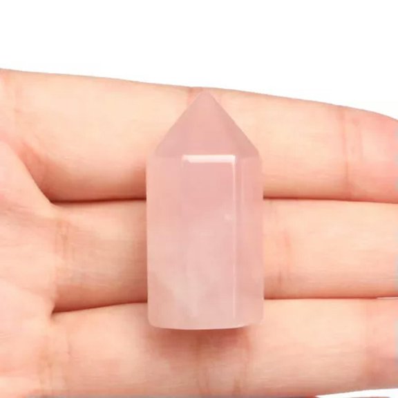HOOUN Natural Chakra Crystal Single Pointed Quartz Hexagonal Column Tower Obelisk Wand-1PC (Send Random)-Rose Quartz