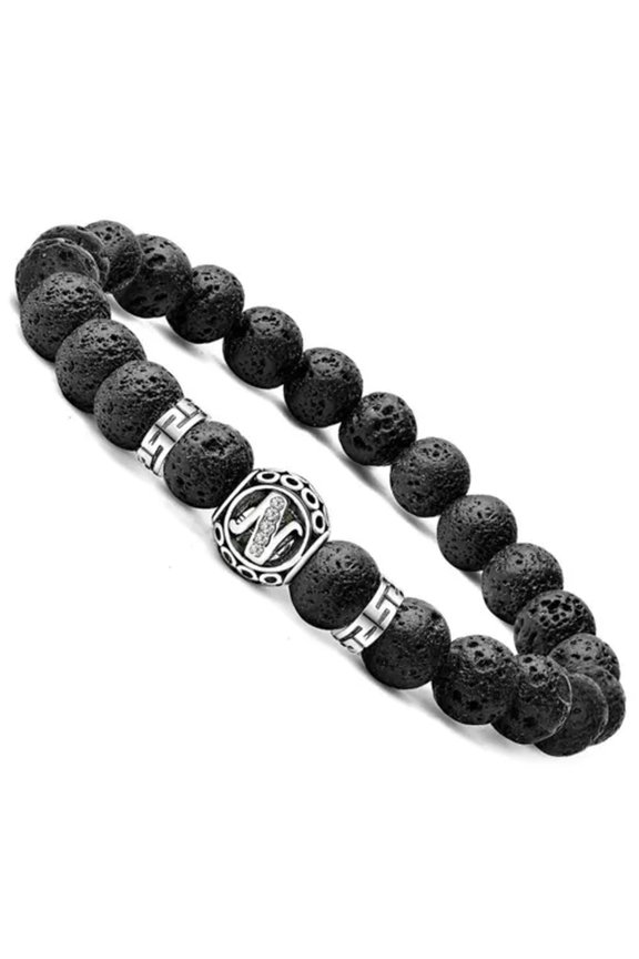 Natural Charm Lava Rock Stone with A-Z Letters Alphabet Bead Bracelet Men Women-N