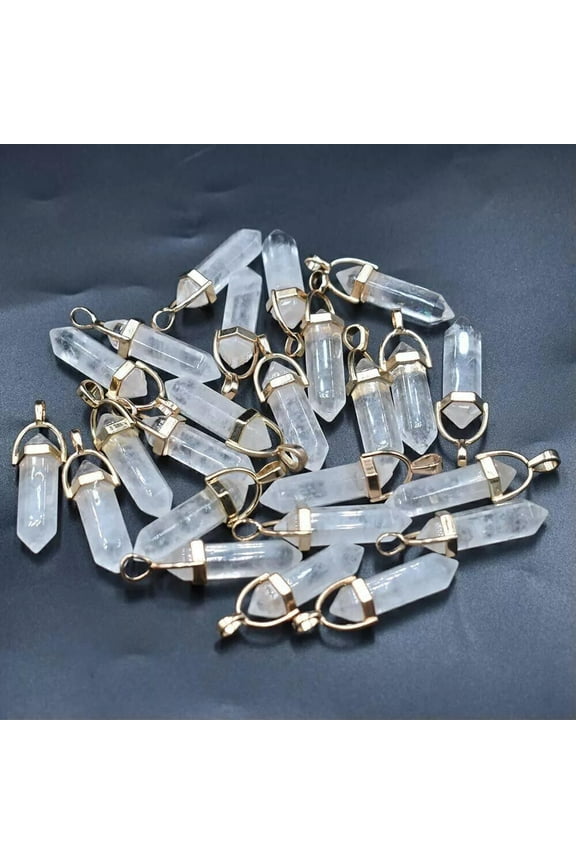 Natural Clear Quartz Stone 50pcs Hexagonal Column Pendants for Jewelry Making
