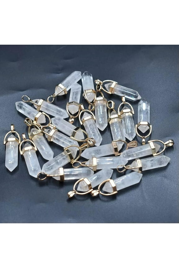 50pcs Natural Clear Quartz Stone Hexagonal Column Pendants for Jewelry Making