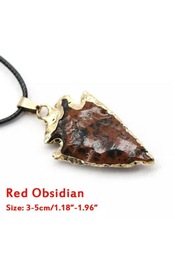Natural Crystal Arrow Quartz Stone Pendant Chakra Healing Gemstone Necklace Gift-Red Obsidian