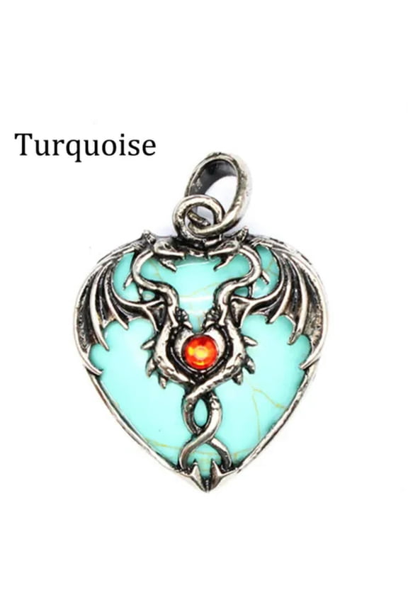 Natural Crystal Chakra Heart Double Dragon Pendant Quartz Skull Reiki Healing-Turquoise