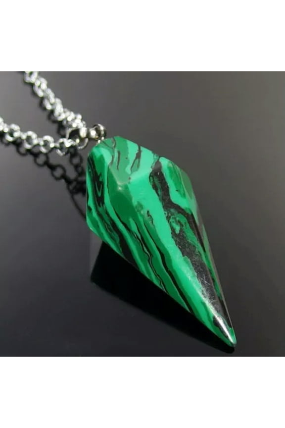Natural Crystal Cone Pendulum Gemstone Hexagonal Point Pendant Healing Energy-Malachite-1PC (No Chain)