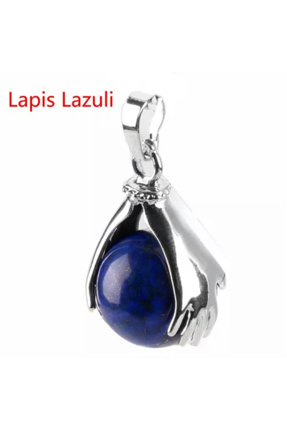 Natural Crystal Gemstone Hands Palm Wrap Ball Round Reiki Chakra Pendant Beads-Lapis Lazuli
